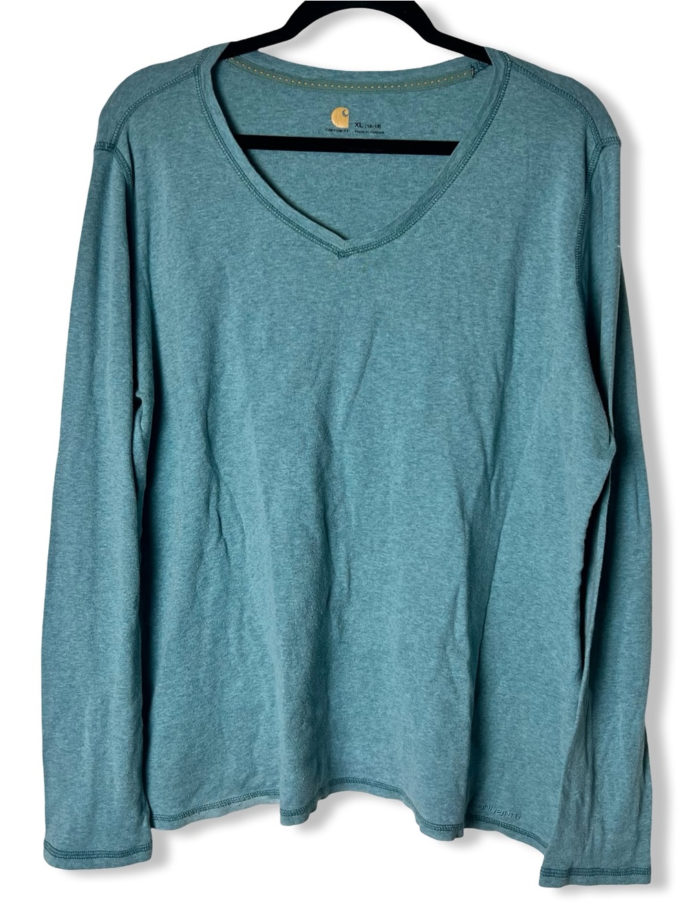 Carhartt Womens Teal Heather Long Sleeve V-Neck T-Shirt Workwear Sz XL 16/18